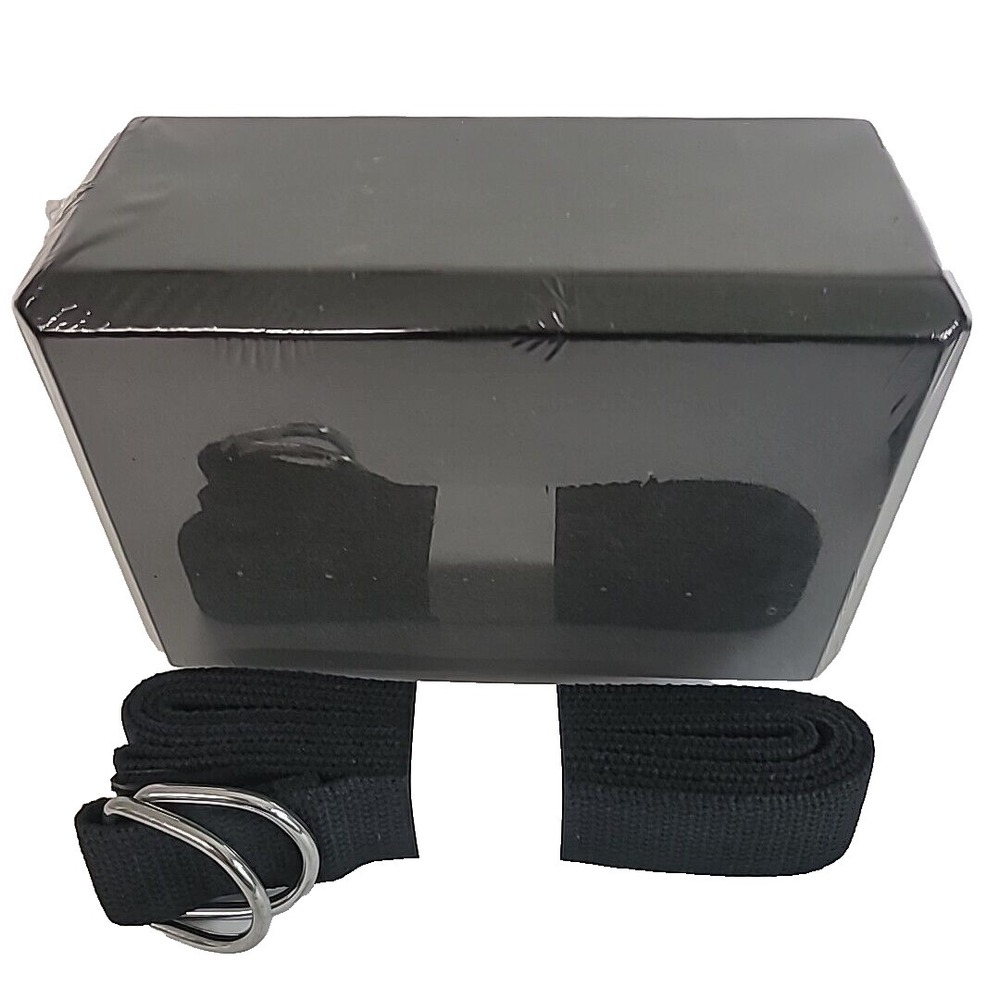 Foam Yoga Block 9x6x4 Inch Black + BONUS: Black Yoga Strap
